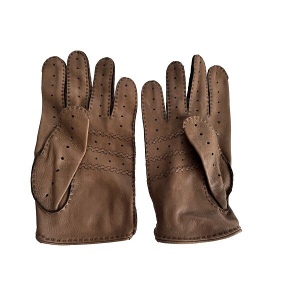 Vintage Grandoe BILL BLASS Brown Leather Driving Gloves M-size - NEW !Rare! - Picture 3 of 6